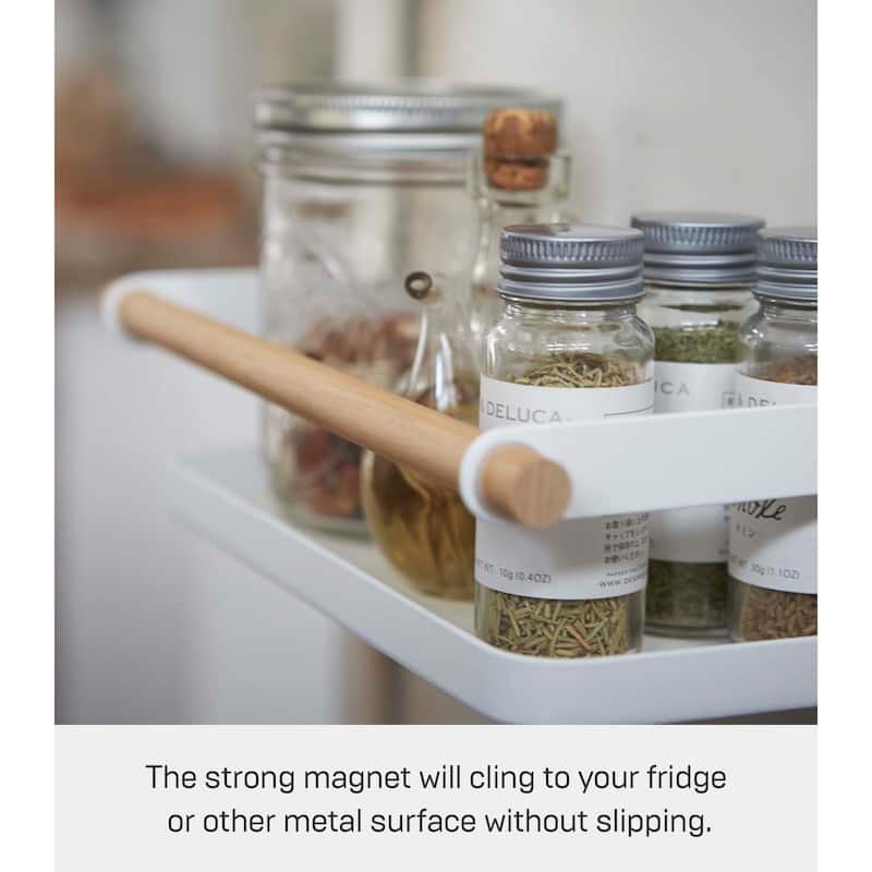 Yamazaki Home Magnetic Storage Caddy, Steel and Wood, Holds 3.3 lbs - L 5.12 x W 10.83 x H 3.35 inches