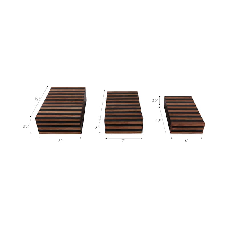Wood Resin Storage Boxes Striped Modern Design (Set of 3) - 3/4" Brown - 12" x 8" x 3.5"