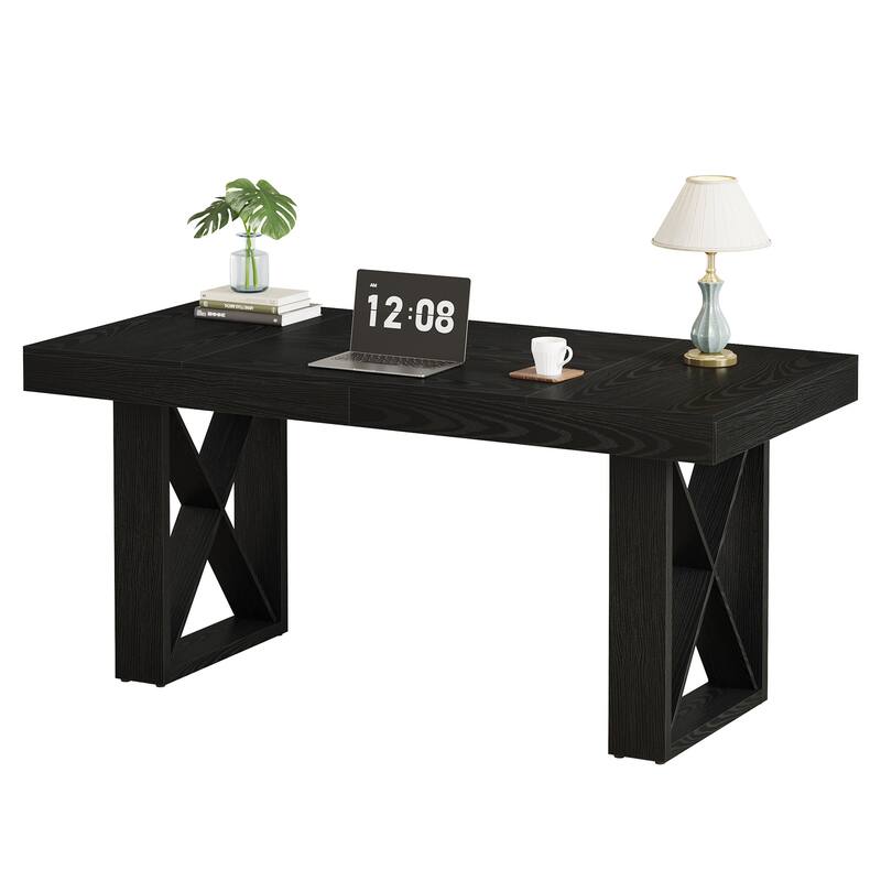 63-Inch Long Wood Computer Desk/Table, Study Writing Gaming Work Executive Desk for Home Office