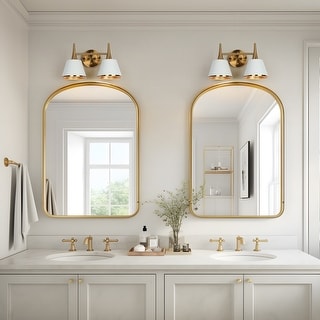 Nisa Modern Gold 2-Light Bathroom Vanity Light White Gold Wall Sconce - L 14" x W 7.9" x H 8.5"