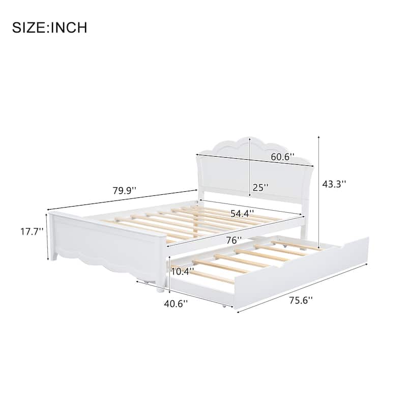 Bed Frame with Twin Size Trundle Bed and Headboard