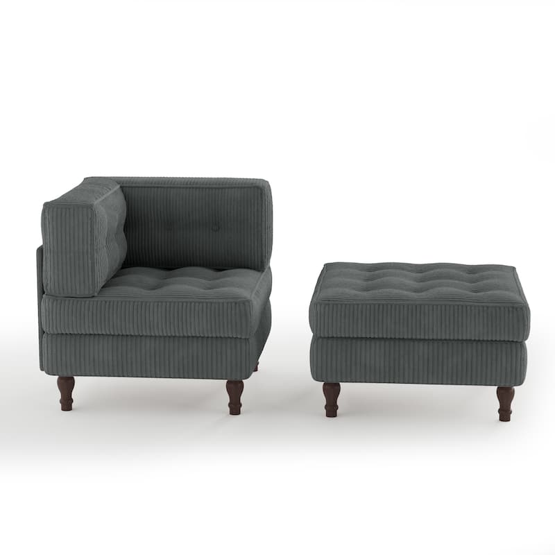 Corduroy L-shape Modular Corner Sectional Sofa with Reversible Storage Ottoman