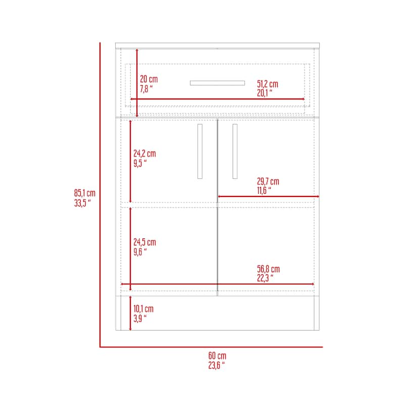 FM Furniture Oxford Pantry Cabinet with Double Doors, Drawer, Metal Handles, and 2 Interior Shelves