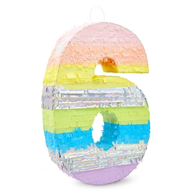 Large Number 6 Pinata for Girl's 6th Birthday Party Decorations, Rainbow Pastel (14.25 x 21 Inches)