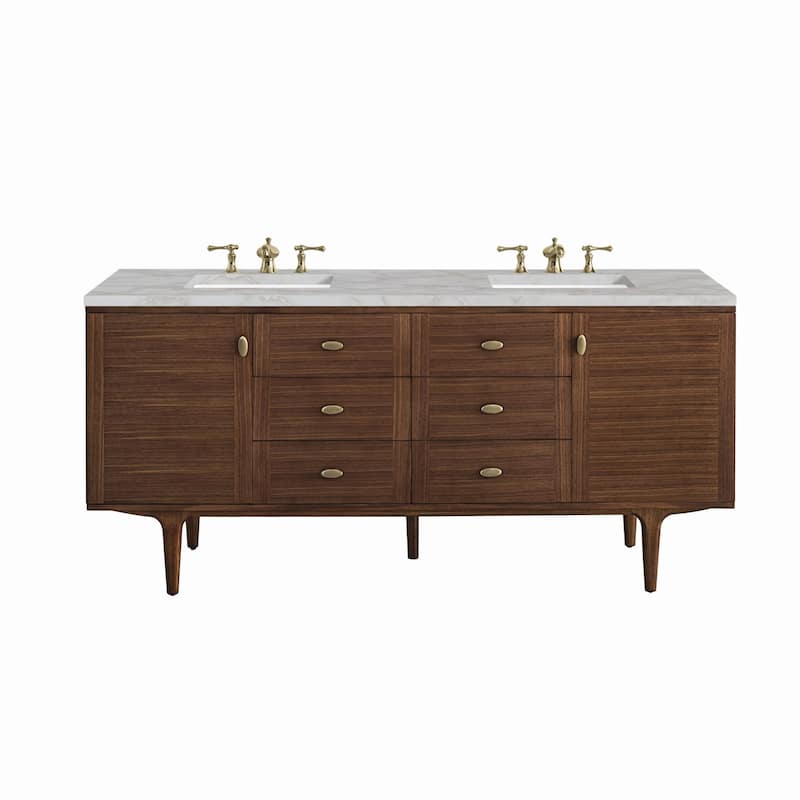 James Martin Vanities 670-V72-3VSL Amberly 72" Double Basin Wood - Mid-Century Walnut - Walnut Finish