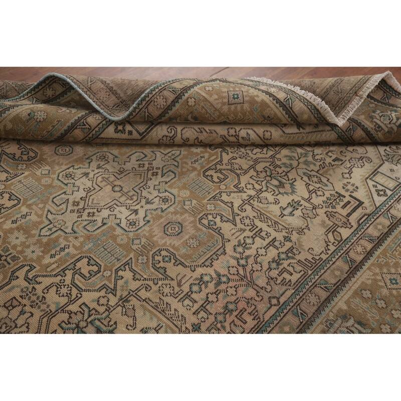 Hand Knotted Oriental 100% Wool Carpet Traditional Medallion Peach Tabriz Area Rug - 9' 7'' X 6' 5''