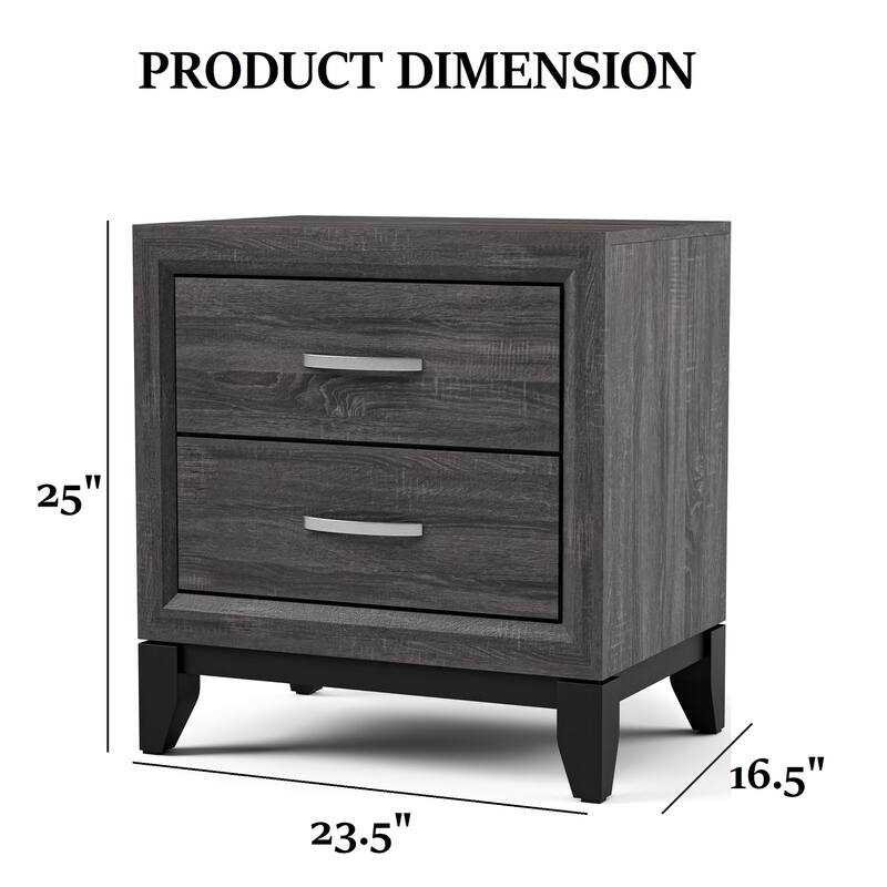 Two-Tone Nightstand - Gray Finish with Two Drawers & Wooden Legs