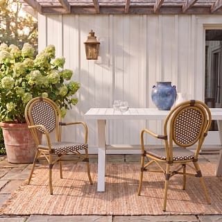 SAFAVIEH Rosen Bistro Stacking Brown/White Arm Chair (Set of 2) - 20" W x 23.5" D x 35" H
