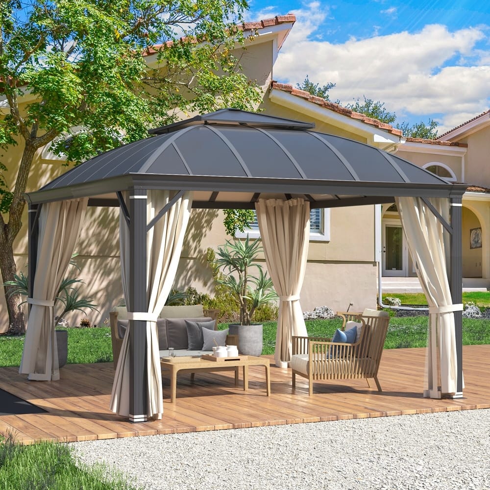Waterproof Aluminum Gazebo w/ Double Roof & Netting - Patio, Garden Pergola