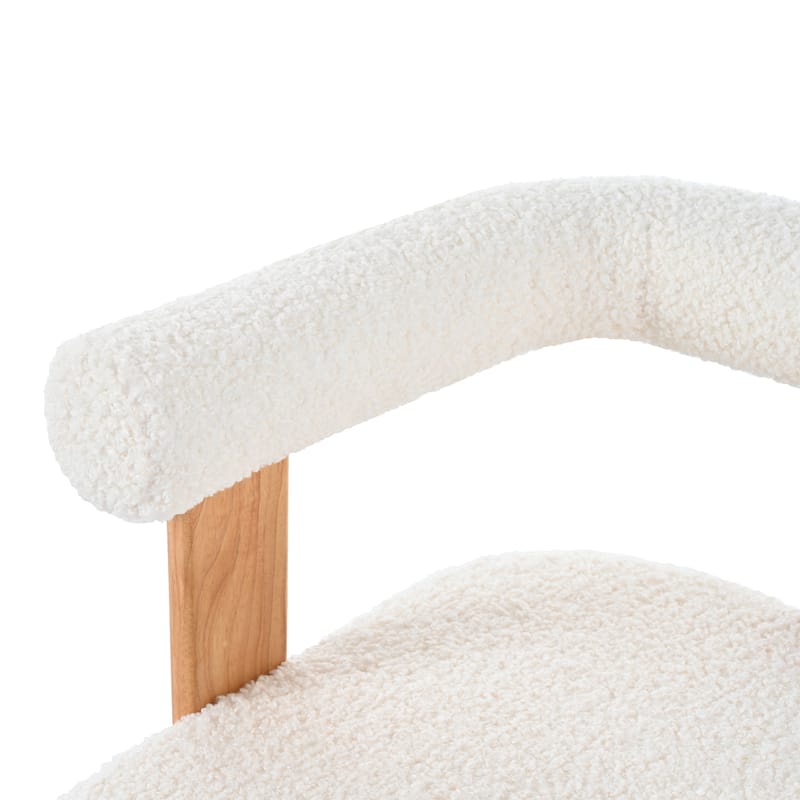 Roomfitters Mid-Century Modern Barrel Accent Chair, Luxe Teddy Boucle Fabric Armchair with Rubberwood Legs, Cream White