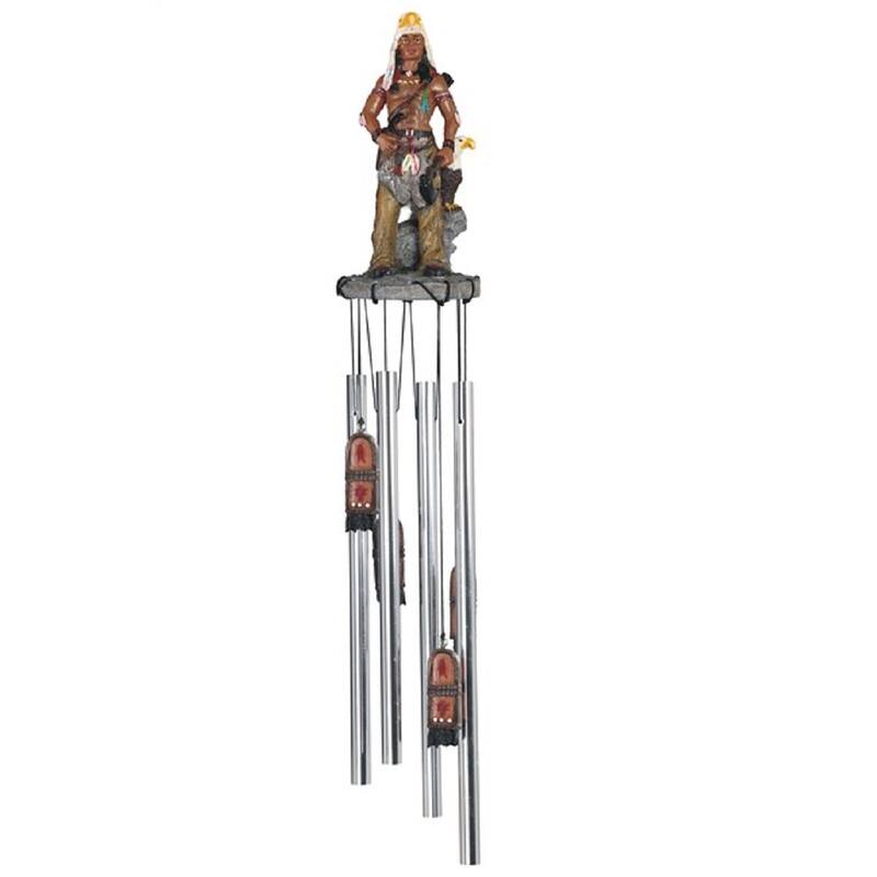 Q-Max 23" Long Indian Warrior Round Top Wind Chime Native American Garden Patio Decoration