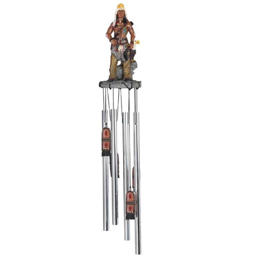 Q-Max 23" Long Indian Warrior Round Top Wind Chime Native American Garden Patio Decoration