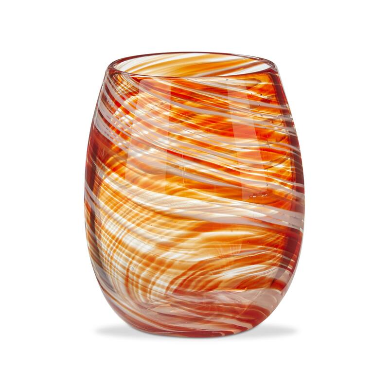 Swirl Stemless Wine Glass in Orange 16oz Dishwasher Safe Everyday Drinkware 4.5in H x 4in L x 4in W
