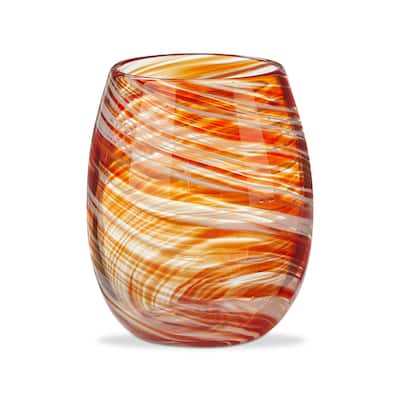 Swirl Stemless Wine Glass in Orange 16oz Dishwasher Safe Everyday Drinkware 4.5in H x 4in L x 4in W