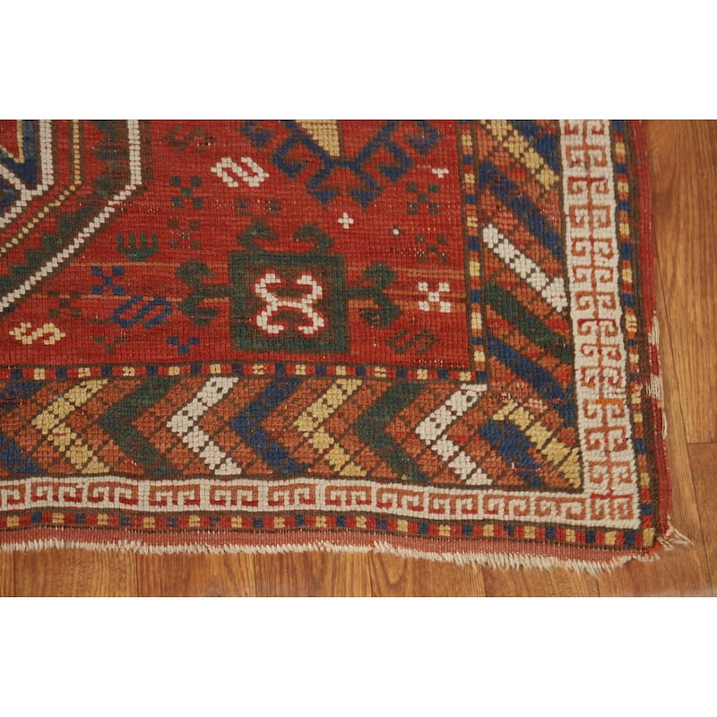 Hand Knotted Oriental 100% Wool Carpet Traditional Tribal Red Caucasian Area Rug - 5' 7'' X 3' 7''