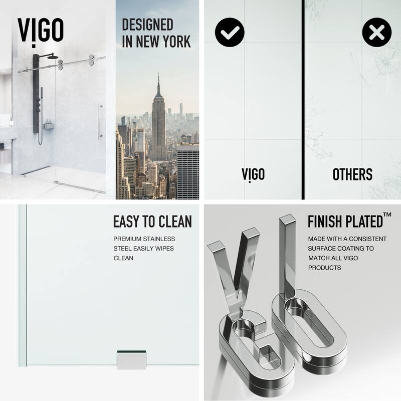 VIGO Elan 56" to 60" W x 74" H Frameless Sliding Shower Door