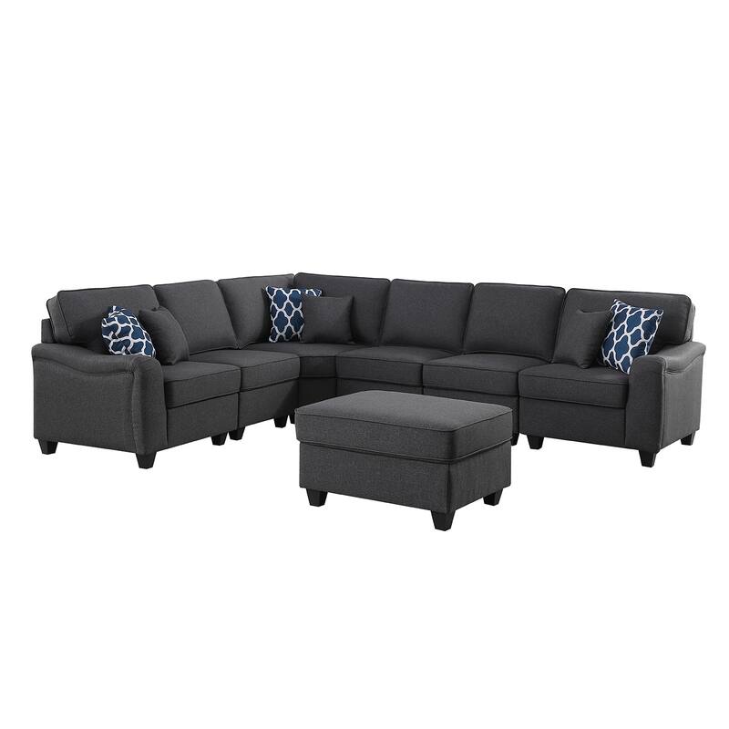 7 Piece Modular L-Shape Sectional Sofa with Ottoman in Dark Gray