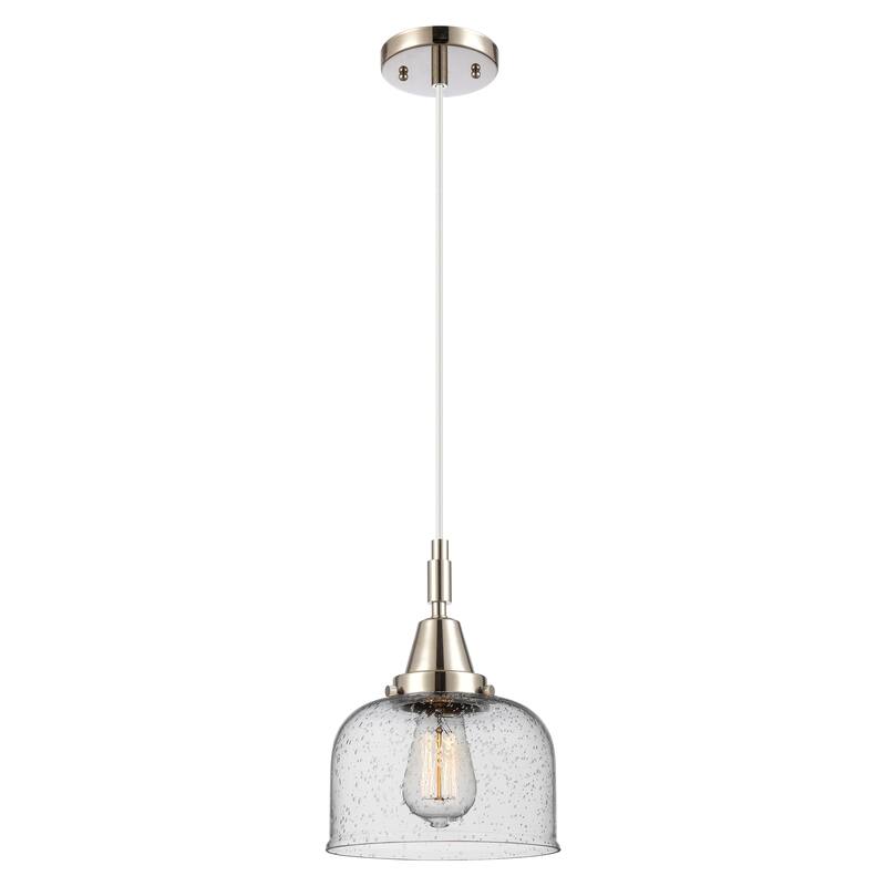 Innovations Lighting Downtown Urban - Caden Bell - 1 Light 8" Cord Hung Mini Pendant - Polished Nickel/Seedy Shade