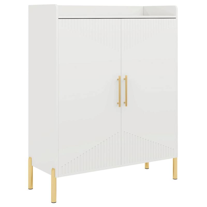 35" White & Gold 6-Tier Entryway Shoe Storage Cabinet