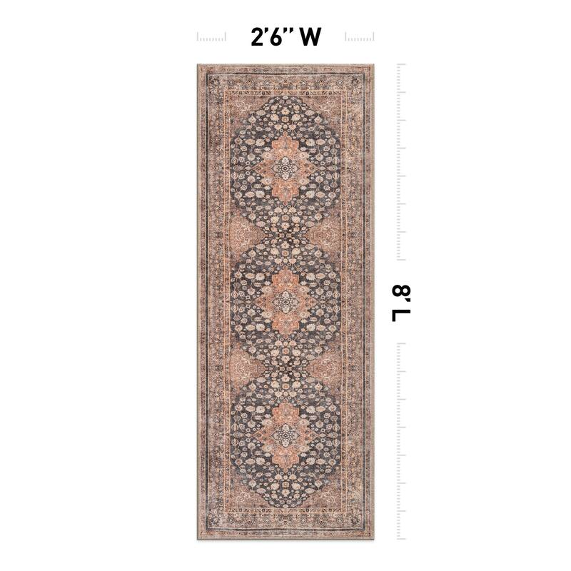 Black Traditional Flat Pile Rug - Washable and Pet Friendly, Non-Slip Surface