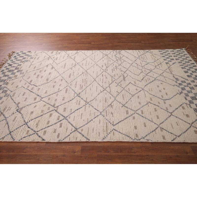 Trellis Ivory Moroccan Area Rug Handmade Wool Carpet - 5'11"x 10'3"