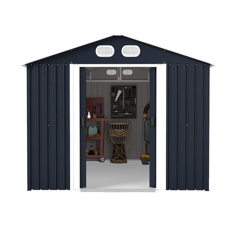 8x12 FT Outdoor Metal Storage Shed, Large Storage Sheds with Sturdy Frame Structure, Metal Garden Tool Shed with Lockable Door