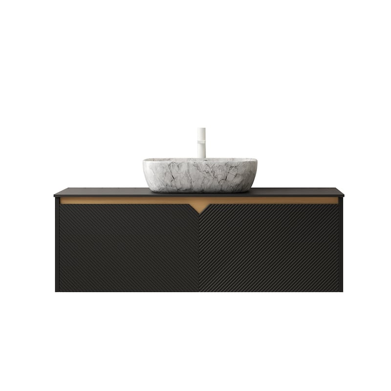 GDFStudio - Ruben Modern Floating Bathroom Vanity with Twill Double Doors, Metal Trim & Black Sintered Stone Countertop