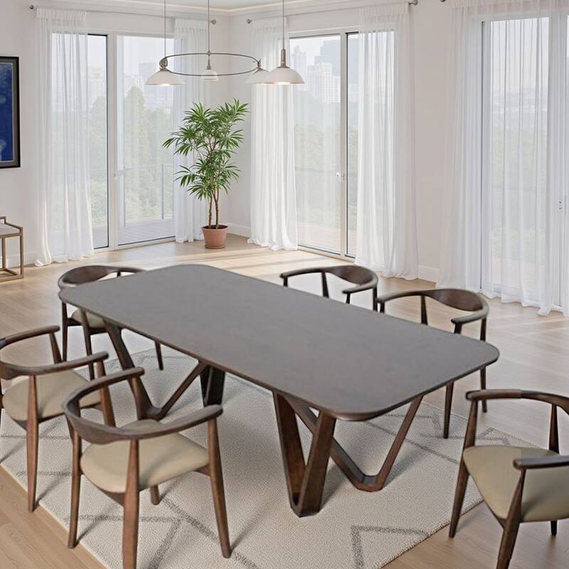 Niva Dining Table, 95 Inch Rectangular, Walnut Brown Solid Rubberwood