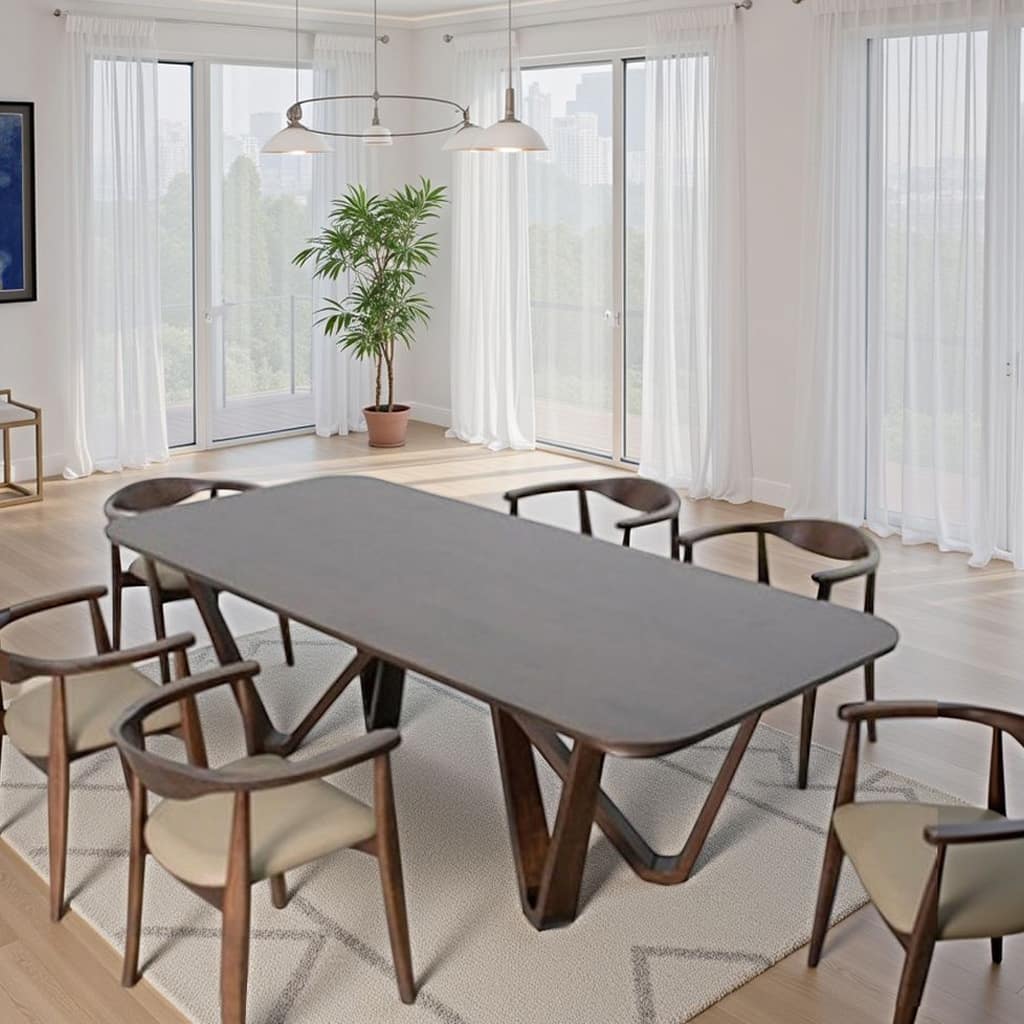 Niva Dining Table, 95 Inch Rectangular, Walnut Brown Solid Rubberwood