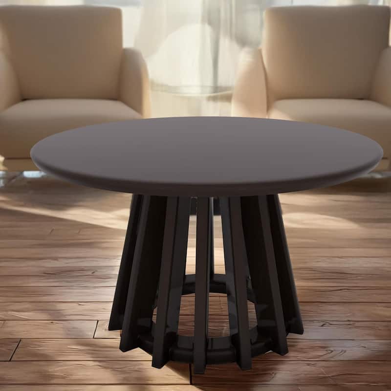 Black 31" Round Coffee Table Modern Mid-Century Wood Slatted Base - 19x20