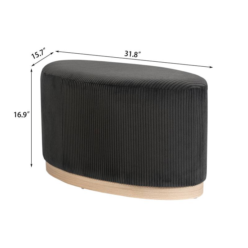 Adeco Velvet Upholstered Bench Oval Ottoman for Bed End Entryway
