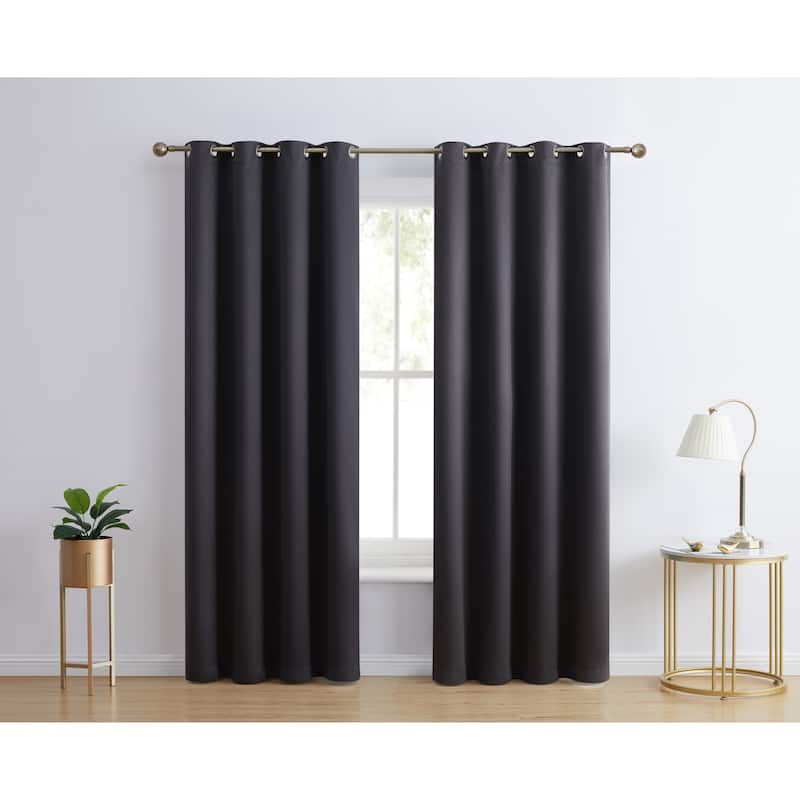 HLC.me Laurance 100% Blackout Curtains - Thermal Insulation Energy Efficient Grommet Window Curtains, Set of 2 - 52 W x 63 L per panel - Set of 2 - Jet Black