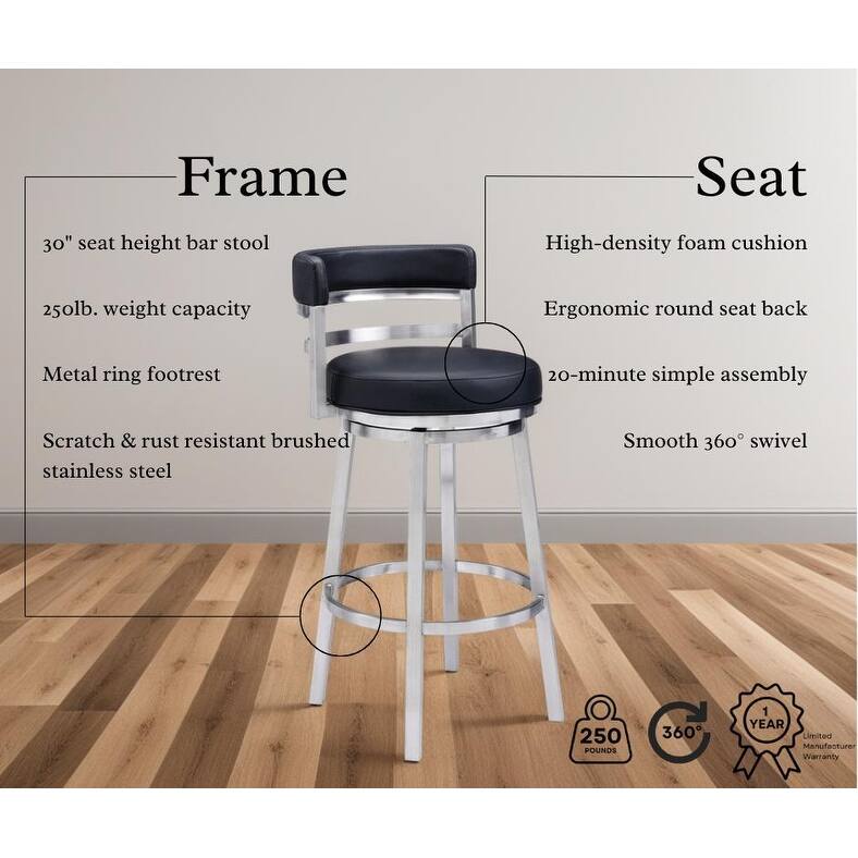 Modern Faux Leather Bar or Counter Height Swivel Bar Stool