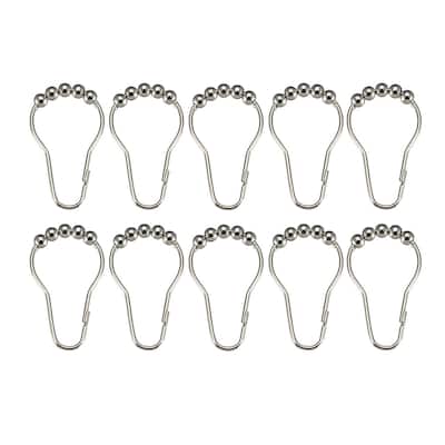 Shower Curtain Ring Hooks Rod Curtain Liners Iron Ball 10pcs - Single Roller Glide w Balls - 10 Pack