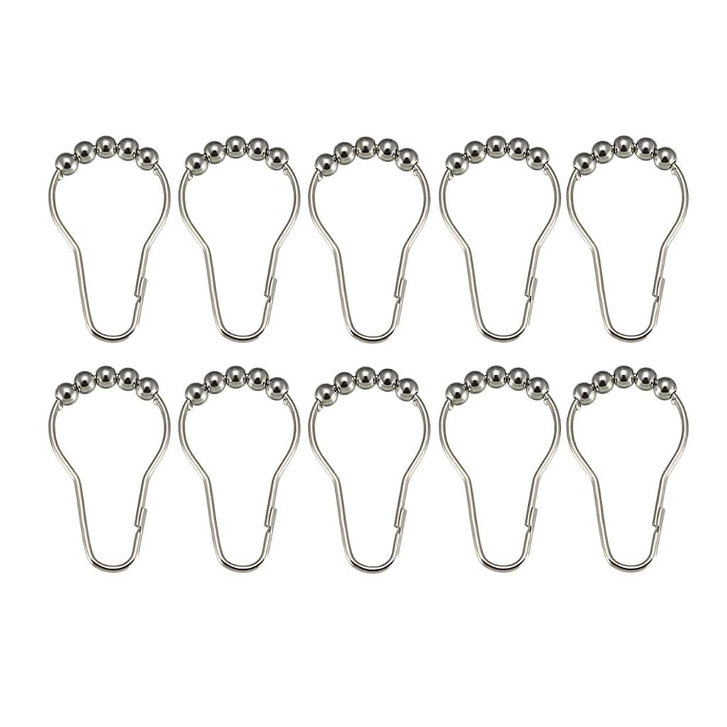 Shower Curtain Ring Hooks Rod Curtain Liners Iron Ball 10pcs - Single Roller Glide w Balls - 10 Pack