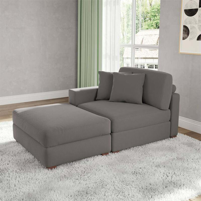 Corduroy Chaise Lounge Sofa with Ottoman for Living Room