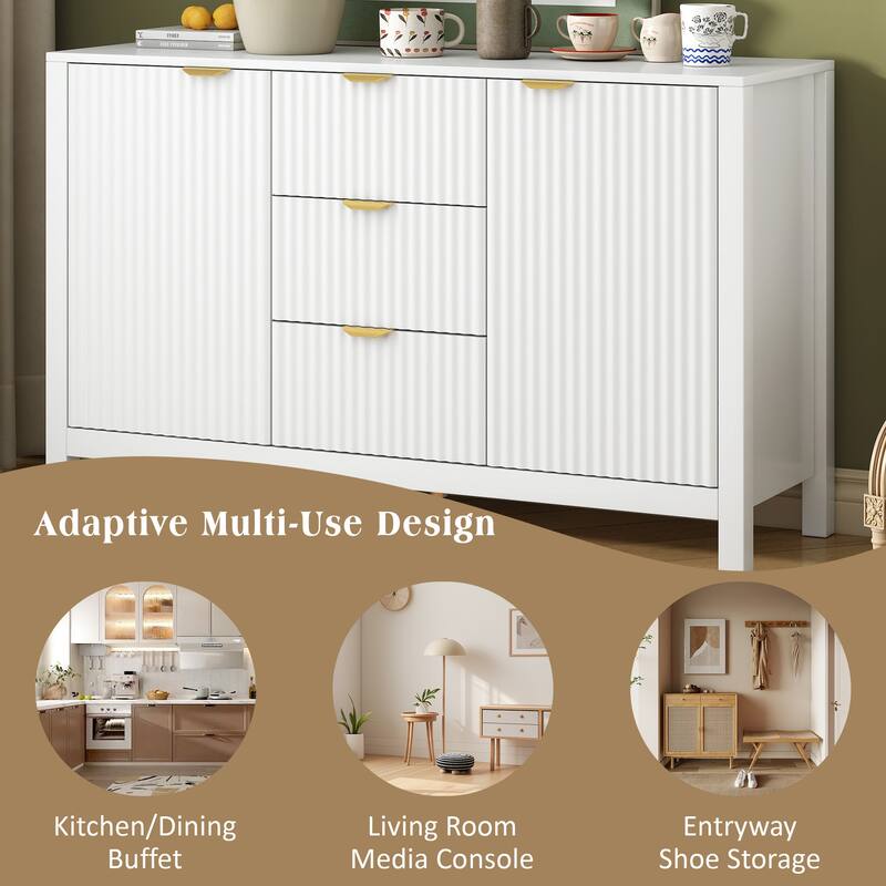 2 Door Sideboard with Adjustable Shelves and Drawers, Storage Console Table with Metal Handles for Living Room