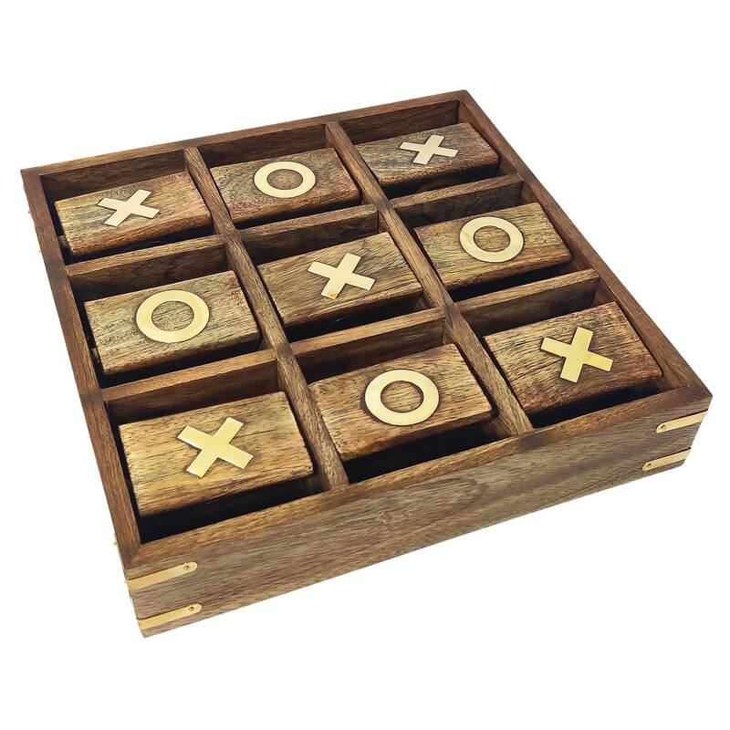 Sagebrook Home Wood, 10X10 Revolving Tic Tac Toe, Square, 2"H, Solid Color - 10" x 10" x 2" - Brown
