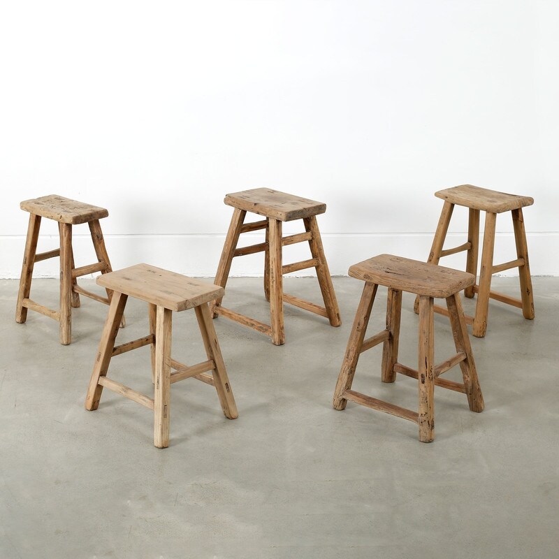 Artissance Rectangular Rustic Vintage Stool, Weathered Natural