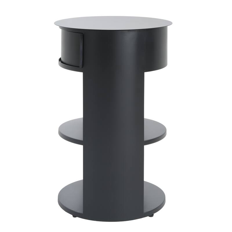 Indoor 3-Tier Metal Round Side Table with Sliding Door Cabinet