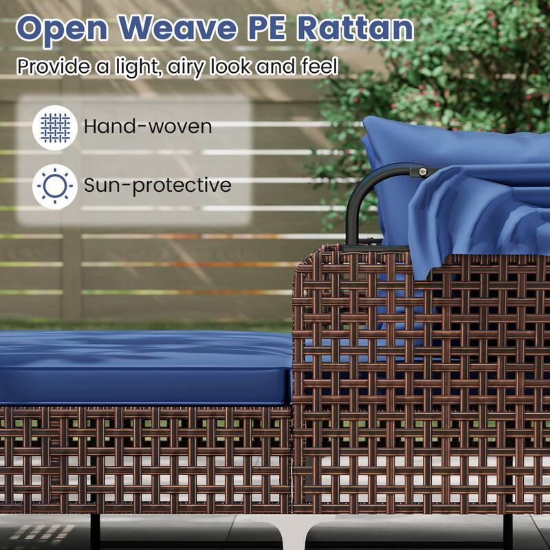 Gymax Outdoor Daybed w/ Retractable Canopy PE Wicker Rattan Patio