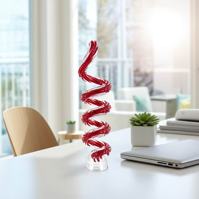 Glass Sculpture Modern Spiral Decorative Figurine for Home Decor - 18.5" x 3.75" x 3.75" - Red - 18.5" x 3.75" x 3.75"
