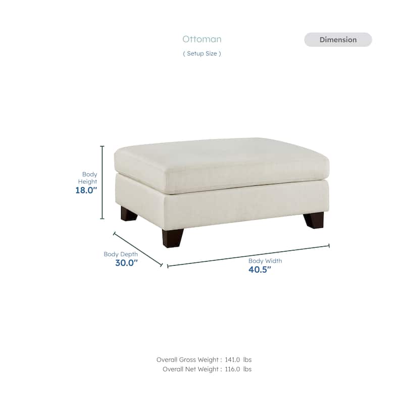 Julian 40.5" Textured Fabric Ottoman - Brown Finish Solid Wood Legs