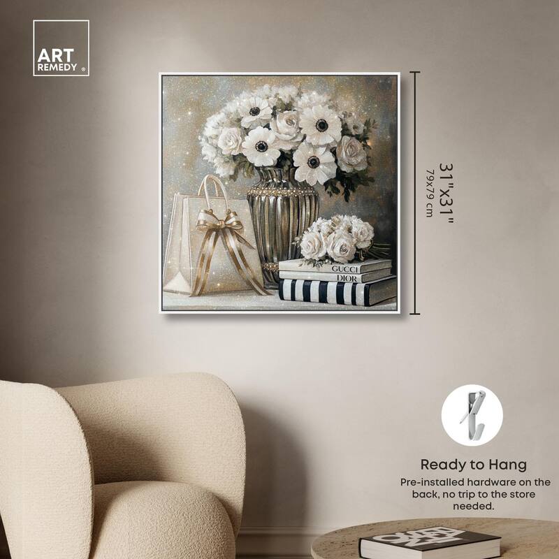 Elegant Flowers Books Neutral Canvas by Art Remedy