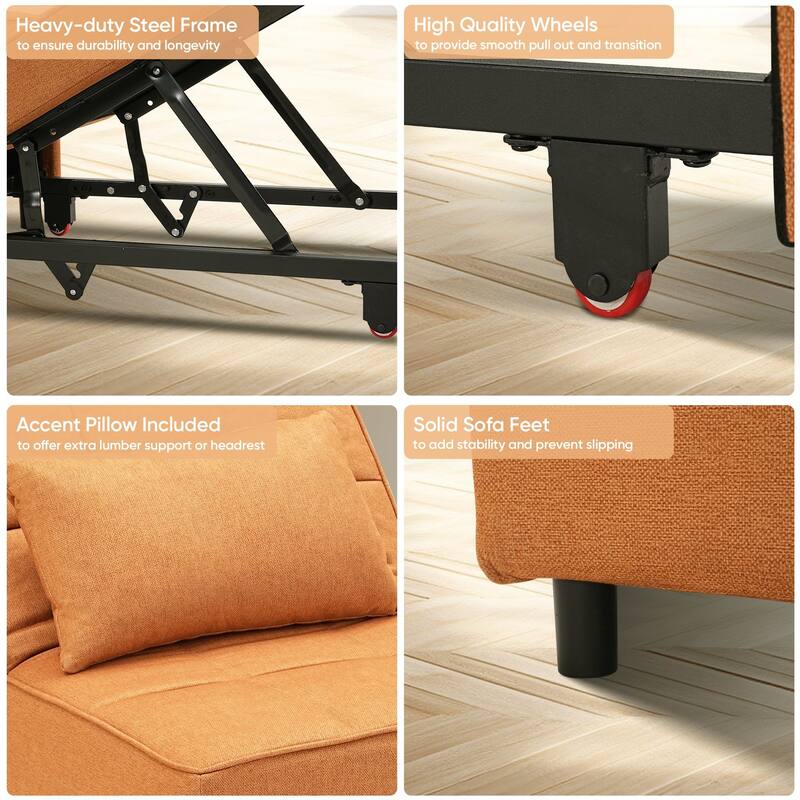 Ainfox Adjustable Sofa Chair Sleeper Sofa Bed Ottoman Couch with Metal Frame