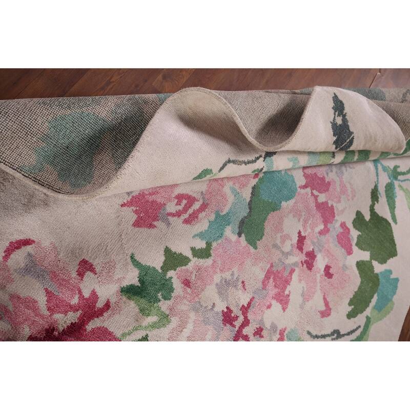 Floral Abstract Area Rug Handmade Wool & Silk Carpet - 6'7"x 9'7"