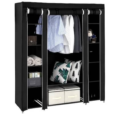 Portable Clothes Closet Non-Woven Fabric Wardrobe Storage Organizer Black