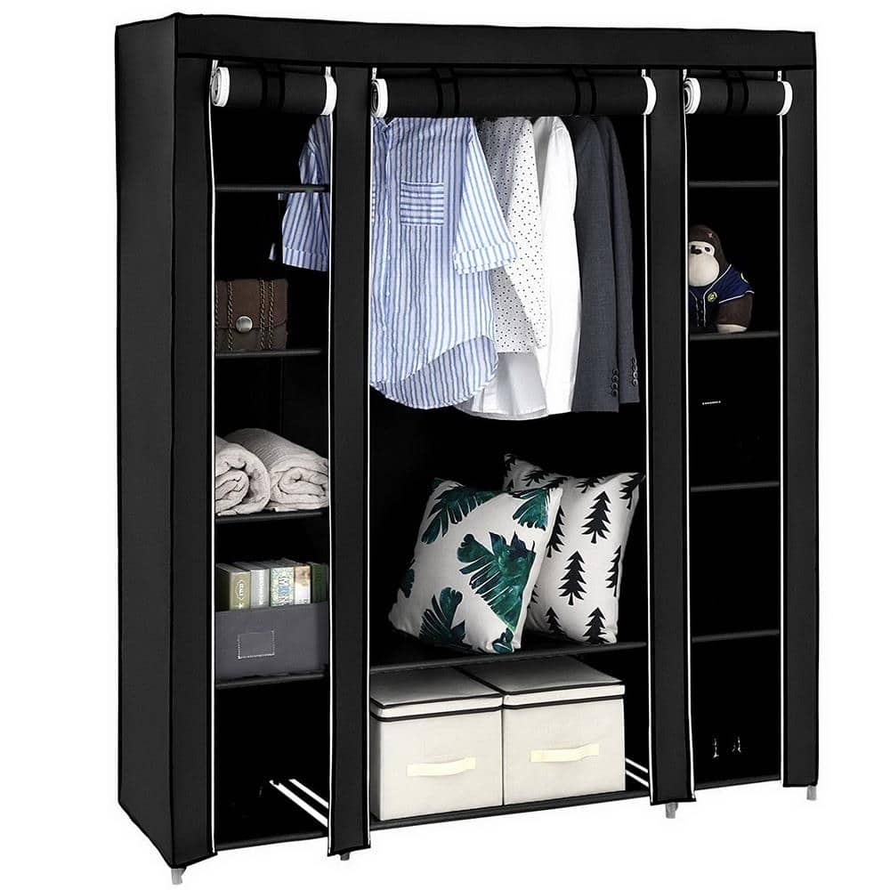 Portable Clothes Closet Non-Woven Fabric Wardrobe Storage Organizer Black