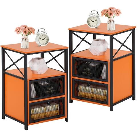 VECELO Modern Nightstands with 3-tier Storage Shelves (Set of 2)