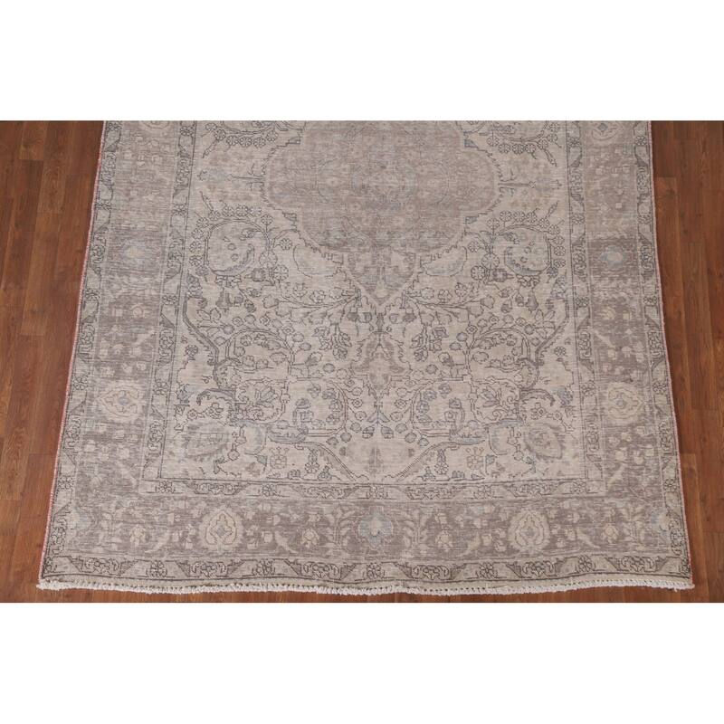 Hand Knotted Oriental 100% Wool Carpet Traditional Floral Beige & Ivories Tabriz Area Rug - 9' 3'' X 6' 4''